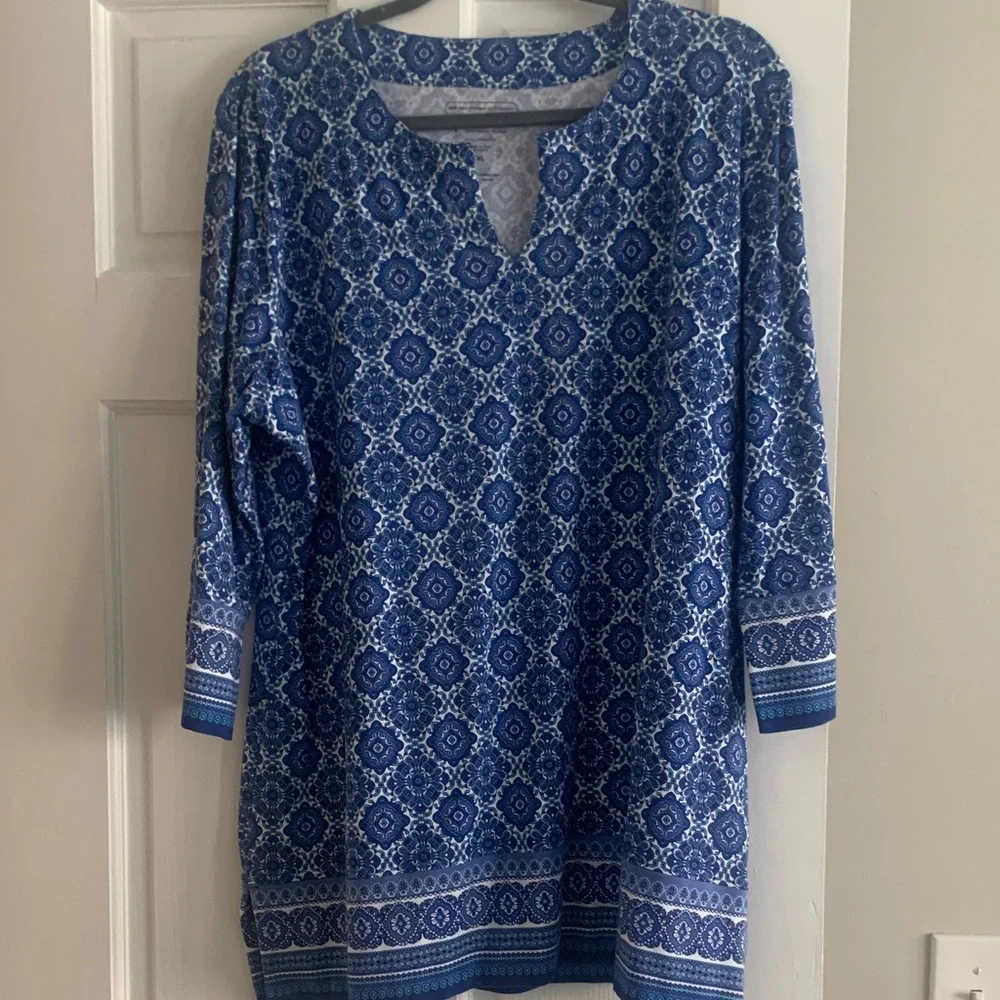 Coolibar Blue Patterned Notch-Neck Tunic - Picture 1 of 6